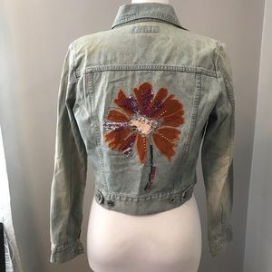 Vintage Express denim jacket with flower appliqué